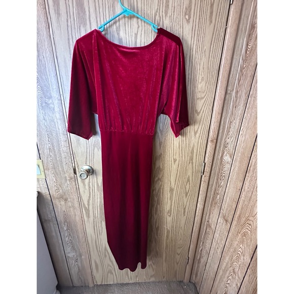 Baltic Born Brendyn Ruched Velvet Dress Wine Red Midi Wrap V-Neck BRE-DR-55561-M - Picture 4 of 6
